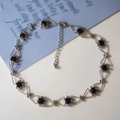 チョーカー　シルバー×ブラック　33-39.5cm