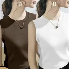 新品✨️ノースリーブ 無地 ラウンドネック シンプル 大人 夏服 レディース