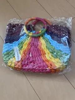 かごバッグ カラフルストライプ中型