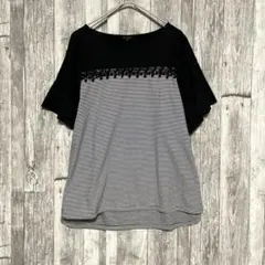 トゥービーシック　M 半袖Tシャツ ブラック/ストライプのサムネイル