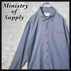 ボタンダウン チェック 長袖 シャツ メンズ XL ネイビー系 グレー系 古着