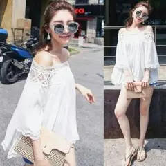 ホワイトレースのオフショルダートップス
新品・送料無料