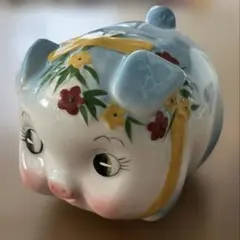 レトロ 豚の貯金箱（青色）