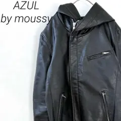 AZUL by moussy フェイクレザージャケット フード付き ポケット付き
