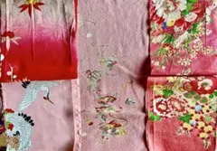 着物解き生地 5枚セット 和柄 花柄 古布 ハンドメイド　吊るし飾り　吊るし雛