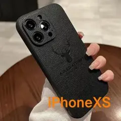 iPhoneケース XS ブラック鹿レザースマホカバー新品定番本体保護耐衝撃薄型
