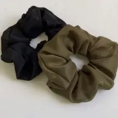 2個セット　シュシュ　ハンドメイド　オーガンジー　ブラック　オリーブ