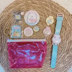 すみっコぐらし　腕時計　缶バッチ　ポーチ　リールキーホルダー