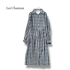 ルイシャンタン ワンピース M 紺白 ギンガムチェック 長袖シャツワンピ ロング