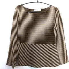 訳あり　ユナイテッドアローズ　ボーダー　ペプラム　ニット　薄手　M　ベージュ