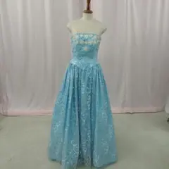 水色 ストラップレス ロングドレス