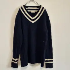 VISARUNO ネイビー Vネック　チルデンニット 大きいサイズ