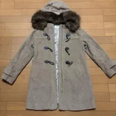 レディース ダッフルコート ベージュ ファー付きフード