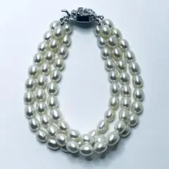 【美品✨】淡水パール 5.6x7.7mm 3連ブレスレット 19cm 31g