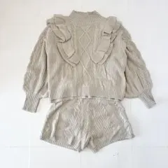 GRL フリルケーブルニットトップスXショートパンツセットアップ M