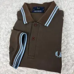 【英国製】フレッドペリー M12 ポロシャツ 42 XL 茶　ブラウン　水色