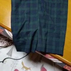 グリーンネイビー チェック柄 ストレートパンツ
