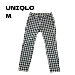 UNIQLO チェックプリントクロップドレギンスパンツ ブルー M 古着