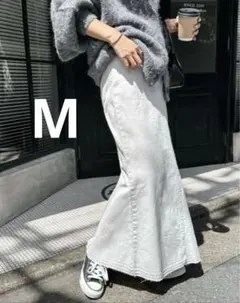 andme オフホワイト　デニム　切り替えマーメイド　ロングスカート Mサイズ