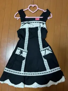 (難あり)胸元編み上げリボン無し　ベイビー　裾スカラップジャンパースカート 白黒