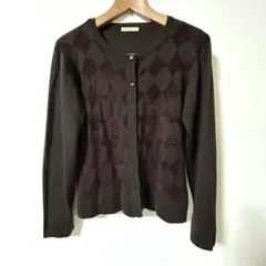 ブラウン ダイヤモンド柄 ニットカーディガン ELANFRERE ほぼ新品