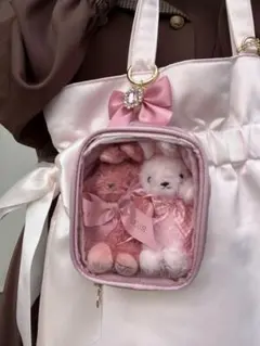 Maison de FLEUR リボン付きピンクS ぬいぐるみポーチ痛バッグ
