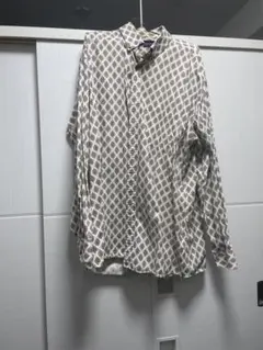 幾何学模様 長袖シャツ アイボリー/ワインレッド ダイヤ模様