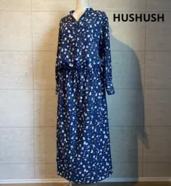 HUSHUSH　ハッシュアッシュ　花柄シャツワンピース ネイビー 長袖　Mサイズ