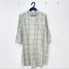 【新品】 七分袖 チュニックシャツ チェック Mサイズ ゆったり グレーベージュ