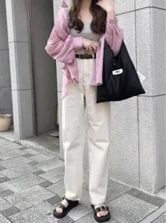 配色ステッチハイウエストストレートパンツ[gm296]