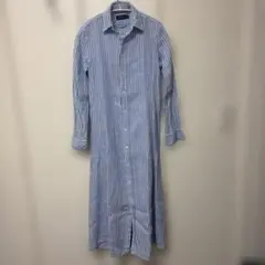 シャツワンピース M 青と白のストライプ