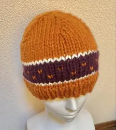 ニット帽 オレンジ 紫 ストライプ