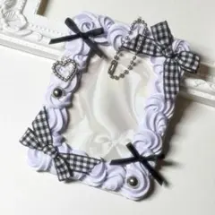 トレカケースデコホイップデコB8平成女児 量産 黒リボン 紫 キーホルダーy2k