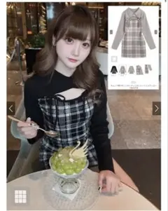 GRLチェック柄フロントオープンリボンニットミニワンピース[ru1373]