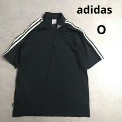 adidas　ハーフジップ　半袖ジャージ　ブラック×ホワイト　刺繍ロゴ　O