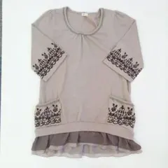 axes femme 異素材切替フリルチュニック風トップス M フェミニン 刺繍