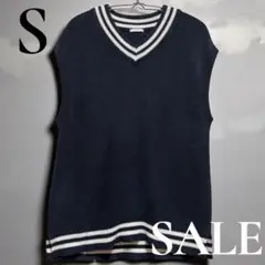 「即日発送」S GUネイビー Vネック ニットベストノースリーブ