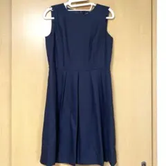 美品 フォーマル ノースリーブ ウエストタックワンピース ネイビー 廃盤品