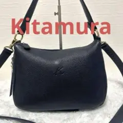 極美品✨キタムラ　2way　ショルダーバッグ　レザー　シボ　斜め掛け　ネイビー