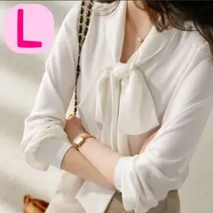 フォーマル ブラウス 卒業式 入学式 シフォン ボウタイ 白L オフィス 春