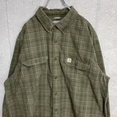 カーハート　刺繍ロゴ　ビックサイズ　グリーン系　長袖BDシャツ　2XL