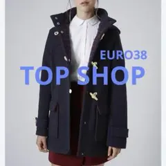 【TOP SHOP】希少！ネイビーダッフルコートミドル丈紺Mサイズフードイギリス