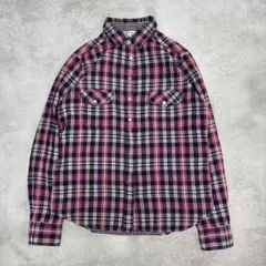 チェックシャツ ピンク×ネイビー 長袖 M 綿100% アメカジ オールシーズン