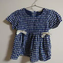 petit main チュニック 青と白のチェック柄 半袖　90サイズ