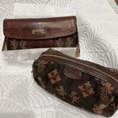genten ブラウン長財布とポーチセット