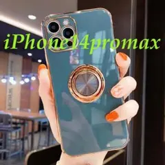 ブルーグレーiPhone14promax用ケースリング付きカメラカバー一体韓国