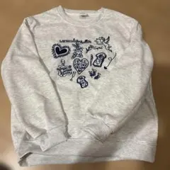 グレー プリント入り クルーネックトレーナー