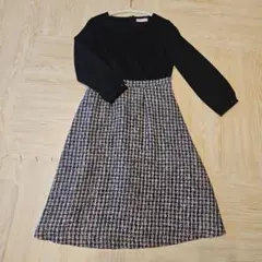 【美品】anySiS　エニィスィス　黒と白のツイード長袖ワンピース