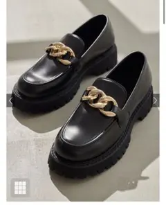 GRL 厚底チェーンレザーローファーブラック