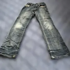 ダークブルー ストレートパンツ 140cm チェックポケット